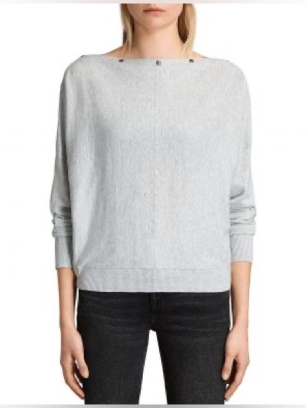 All Saints L grey Elle snap neck sweater